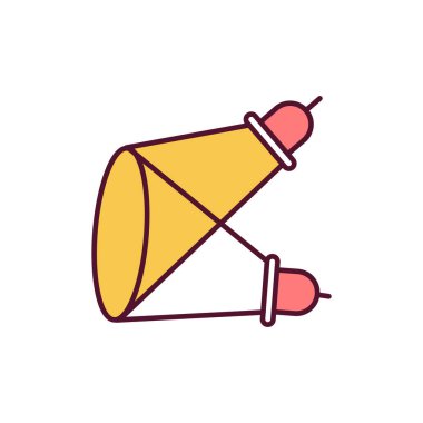 Sahne ışıkları RGB renk simgesi. Sahne için ışık. Lambadan parla ve parla. Sirk eğlencesi. Tiyatro gösterisi için ışınlar. Işıklar yanıp sönüyor. Olay için projektörler. İzole vektör illüstrasyonu