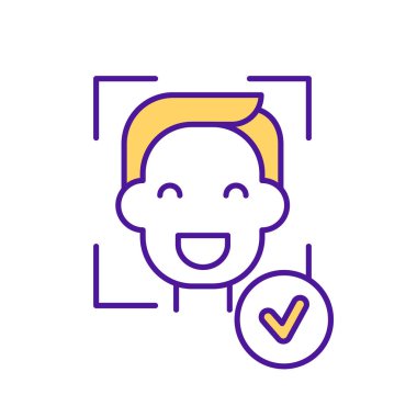 Yüz RGB renk simgesini tanımla. Yüz tanıma. Akıllı tarama sistemi. Kimlik doğrulaması. Kimlik ve yetki. Erken çocukluk gelişimi. İzole vektör illüstrasyonu