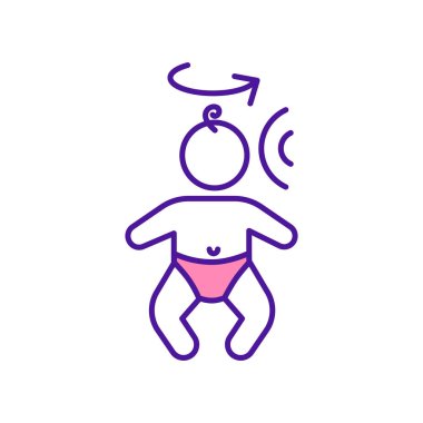 Bebek RGB renk simgesine tepki veriyor. Bebek duyusal tepkisi. Çocuğun gelişimsel dönüm noktası. Toddler dinle. Çocuk bir ses duymuş. Erken çocukluk gelişimi. İzole vektör illüstrasyonu