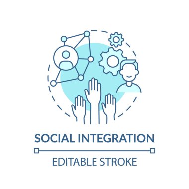 Çalışanların sosyal yapı konsepti ikonu. İşçi kabulü üyeler tarafından. Güvenli ve sosyete fikrine geçiyoruz. Vektör izole edilmiş RGB renk çizimi. Düzenlenebilir vuruş