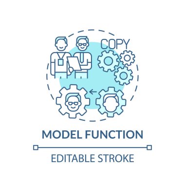 Çalışma konsepti ikonu mekanizması. Model fonksiyonu. Tecrübe aktarım fikri ince çizgi çizimi. Ortağımla iş görüşmesi. Vektör izole edilmiş RGB renk çizimi. Düzenlenebilir vuruş