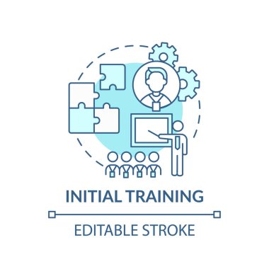 Kurumsal görev konsepti ikonu malzemeleri. Teori ve pratik. Şirketin fikir incelenmesi üzerine ilk eğitim. Vektör izole edilmiş RGB renk çizimi. Düzenlenebilir vuruş