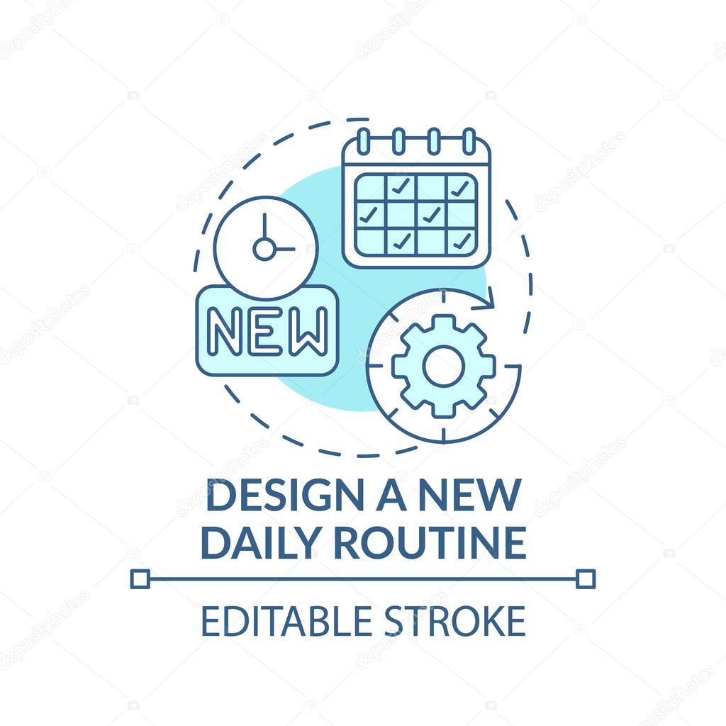 Design of new daily routine concept icon. Lifestyle change for new work. Break bad habits idea thin line illustration. Re-establishment. Vector isolated outline RGB color drawing. Editable stroke