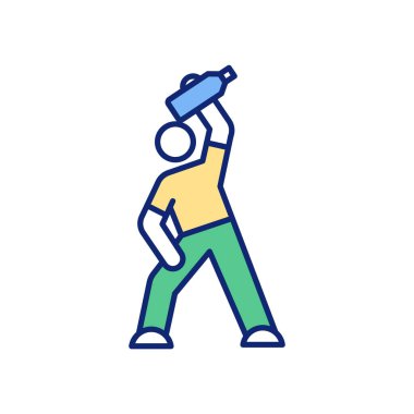 Su şişesi RGB renk ikonu ile evde çalışma. Çömelmeler ve hamleler. Dambılların yerine. Ağırlık sağlayan su. Jimnastik aletleri. Zorlu bir vücut. İzole vektör illüstrasyonu