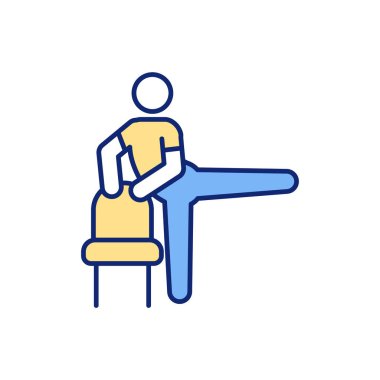 Alt vücut koltuğu çalışma RGB renk simgesi. Evde jimnastik sonuçları alıyorum. Düzgün omurga duruşu. Asılı bacak yükseliyor. Karın kaslarıyla çalışmak. Aerobik egzersizler. İzole vektör illüstrasyonu