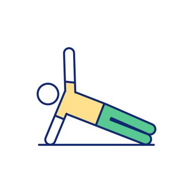 Yan tahta pozisyonu RGB renk simgesi. İnce belini koru. Kolunu düz tut. Sırt ağrısı önleme. Karın kasları çalıştırılıyor. Kadınsı kum saati şekli. İzole vektör illüstrasyonu