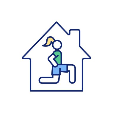 Evde egzersiz rutin RGB renk simgesi. Beden eğitimi seansı alternatifi. Yağ yakmak ve vücut ağırlığını azaltmak. Tüm vücudunu güçlendiriyor. İzole vektör illüstrasyonu