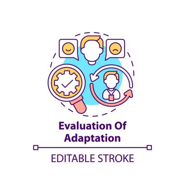 Evaluation of adaptation concept icon. Employee adaptation program elements. Checking actual outcomes thin line illustration. Vector isolated outline RGB color drawing. Editable stroke clipart