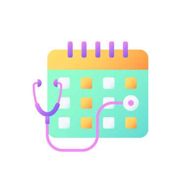 Danışmanlık zamanı vektör düz renk simgesi. İlkokul doktoru ziyareti. Hekimlerin iş yükü. Klinik muayene süresi. Tıbbi tavsiye. Mobil uygulama için çizgi film klip sanatı. İzole edilmiş RGB illüstrasyonu