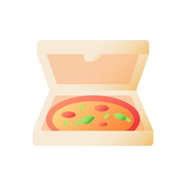 Pizza in box vector flat color icon. Fast food delivery. Junk meal. Take away dinner. Take out pizzeria order. Italian cuisine. Cartoon style clip art for mobile app. Isolated RGB illustration vector