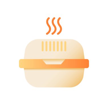 Hot meal takeout vector flat color icon. Burger take away. Cardboard box for fast food delivery. Cheeseburger package. Cartoon style clip art for mobile app. Isolated RGB illustration vector