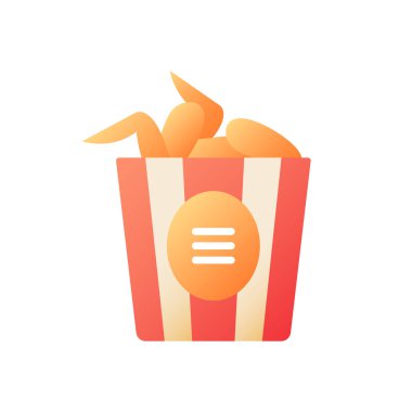 Chicken wings bucket vector flat color icon. Junk food take out. Take away order. Buffalo BBQ wings in basket. Fast food delivery. Cartoon style clip art for mobile app. Isolated RGB illustration vector