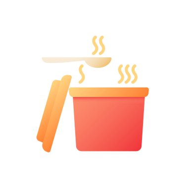 Sıcak köri vektör düz renk simgesini kaldırır. Buharda pişmiş çorba. Siparişi götür. Yemek servisi. Fast food teslimatı. Mobil uygulama için çizgi film klip sanatı. İzole edilmiş RGB illüstrasyonu