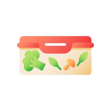Food storage in container vector flat color icon. Plastic closed box with vegetables. Fresh vegan meal take away. Dinner proportion. Cartoon style clip art for mobile app. Isolated RGB illustration vector