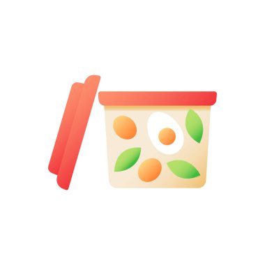 Ready meal delivery vector flat color icon. Vegetables storage, plastic box for refrigerator. Healthy dinner take out. Cafe take away. Cartoon style clip art for mobile app. Isolated RGB illustration vector