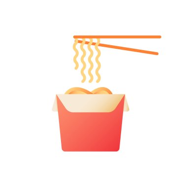 Asian food takeaway vector flat color icon. Noodles take out. Chinese cafe order. Menu option. Wok take away. Fast food delivery. Cartoon style clip art for mobile app. Isolated RGB illustration vector