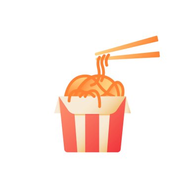 Chinese cuisine takeout vector flat color icon. Noodles in box package for take away. Chinese cuisine. Fast food delivery. Cartoon style clip art for mobile app. Isolated RGB illustration vector