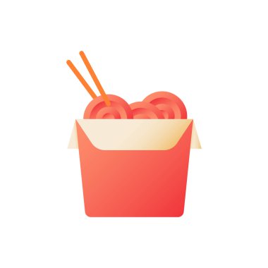 Wok box vector flat color icon. Vegan option. Meal take out. Chinese noodles for take away. Japanese dinner. Fast food delivery. Cartoon style clip art for mobile app. Isolated RGB illustration vector