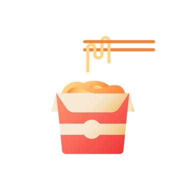 Takeaway noodles vector flat color icon. Fast food delivery. Eating chinese cuisine dinner. Carton box with chopsticks. Cartoon style clip art for mobile app. Isolated RGB illustration vector