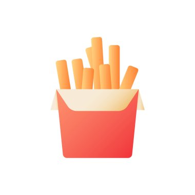 Big box of french fries vector flat color icon. Fried potatoes. Cafe menu order. Dinner take out. Fast food delivery. Cartoon style clip art for mobile app. Isolated RGB illustration vector
