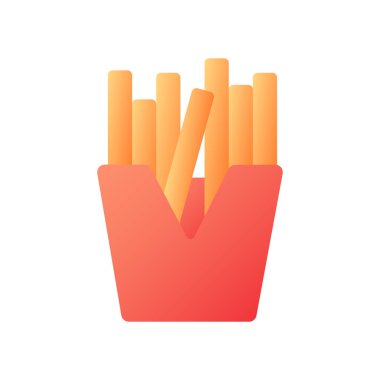 Takeout french fries vector flat color icon. Bix box of take away fried potatoes. American diner. Cafe menu. Fast food delivery. Cartoon style clip art for mobile app. Isolated RGB illustration vector