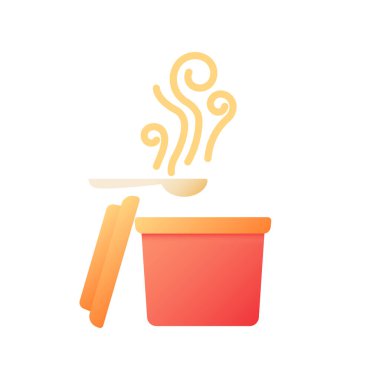 Takeout soup vector flat color icon. Steaming curry in box for take away. Fast food delivery. Catering menu. Asian cuisine. Cartoon style clip art for mobile app. Isolated RGB illustration vector