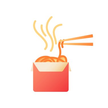Takeout noodles vector flat color icon. Fast food delivery. Chinese cuisine for take away. Hot meal in box package. Wok for eating. Cartoon style clip art for mobile app. Isolated RGB illustration vector