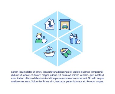 Ev ödevi, metinli konsept ikonuna yarar sağlar. Beklemek yok, duş ayakkabısına da gerek yok. PPT sayfa vektör şablonu. Broşür, dergi, kitapçık tasarım ögesi doğrusal çizimler