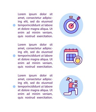 Hedefinizi ve konsept simgenizi metin ile ayarlayın. Egzersiz için kendi hızını yönet. PPT sayfa vektör şablonu. Broşür, dergi, kitapçık tasarım ögesi doğrusal çizimler
