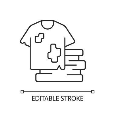 Tekstil atığı doğrusal simgesi. Kıyafet, ayakkabı. Moda ve tekstil endüstrisi reddediyor. İnce çizgi özelleştirilebilir illüstrasyon. Contour sembolü. Vektör izole çizim. Düzenlenebilir vuruş