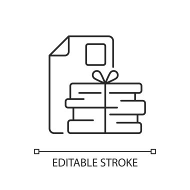 Atık kağıt doğrusal simgesi. Kağıt geri dönüşümü. Kağıt, karton ürünler. Peçete ve havlu. İnce çizgi özelleştirilebilir illüstrasyon. Contour sembolü. Vektör izole çizim. Düzenlenebilir vuruş