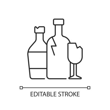 Cam geri dönüşümlü doğrusal simge. Kullanılabilir ürünlere atık cam işleme. Yumuşak içecek şişeleri. İnce çizgi özelleştirilebilir illüstrasyon. Contour sembolü. Vektör izole çizim. Düzenlenebilir vuruş