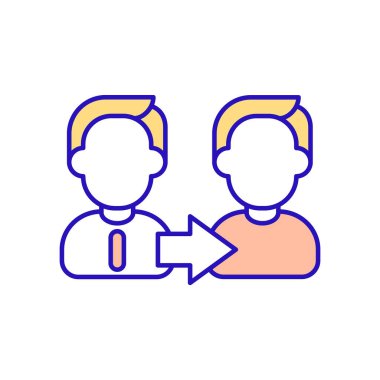 Görev bölümü pembe RGB renk simgesi. Profesyonel tecrübeyi es geç. İş arkadaşları ve geçici öğretmenlik ya da iş pozisyonları. Kariyer deneyimi kazan. İzole vektör illüstrasyonu