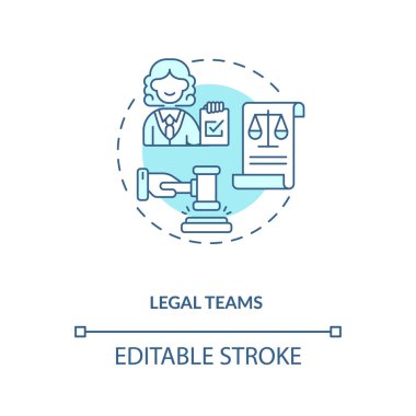 Hukuk takımlarının konsept ikonu. Yazılım kullanıcıları için sözleşme yönetimi tavsiyeleri. Organizasyonun sorumlu kararları ince çizgi çizimi fikri. Vektör izole edilmiş RGB renk çizimi. Düzenlenebilir vuruş