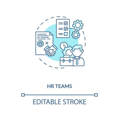 İK takımlarının konsept ikonu. Kontrat yönetimi yazılım kullanıcıları. Şirket çalışma süreçleri için sözleşmeli yönetim fikri ince çizgi çizimi. Vektör izole edilmiş RGB renk çizimi. Düzenlenebilir vuruş