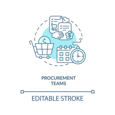 Tedarik ekiplerinin konsept ikonu. Kontrat yönetimi yazılım kullanıcıları. Müşterilere ince çizgili resimleme projeleri sunmak. Vektör izole edilmiş RGB renk çizimi. Düzenlenebilir vuruş