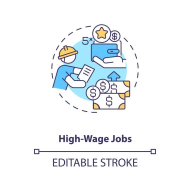 Yüksek ücretli işler konsepti. Fikir üretmek için hidroelektrik işgücü. İnce çizgi çizimi. Yeni işçiye yüksek maaşlı işler teklif ediyor. Vektör izole edilmiş RGB renk çizimi. Düzenlenebilir vuruş
