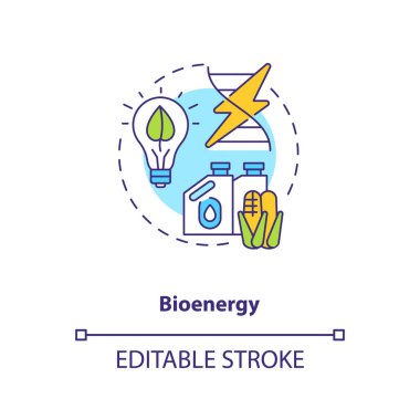 Biyoenerji konsept simgesi. Buhar türbini fikriyle ince çizgi çizimi yaparak elektrik üretin. Biyokütle yenilenebilir enerji kaynağı. Vektör izole edilmiş RGB renk çizimi. Düzenlenebilir vuruş