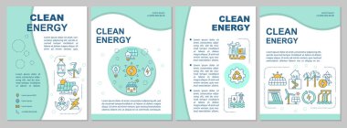 Temiz enerji, broşür üretiyor. İklim değişikliği sorunu. Broşür, broşür, broşür baskısı, doğrusal simgelerle kaplama tasarımı. Dergiler için vektör planları, yıllık raporlar, reklam posterleri