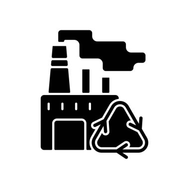 Siyah kabartma simgesi geri dönüşümü. Atık maddeleri yeni nesnelere dönüştürülüyor. İyileşme ve yeniden işleme. Çevre koruma. Beyaz uzayda siluet sembolü. Vektör izole illüstrasyonu