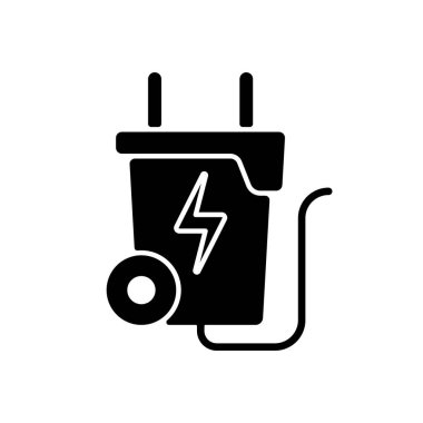 Atık-enerji siyah kabartma simgesi. Atık enerjisi. Yakıt kaynağına işleniyor. Çöp ve çöp. Enerji üretim süreci. Beyaz uzayda siluet sembolü. Vektör izole illüstrasyonu