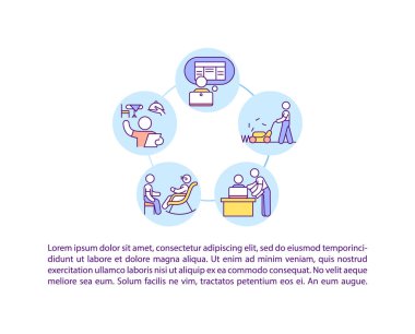 Metinli yarı zamanlı iş konsepti simgesi. Genç işçi. İş olanakları. Ek iş için personel. PPT sayfa vektör şablonu. Broşür, dergi, kitapçık tasarım ögesi doğrusal çizimler