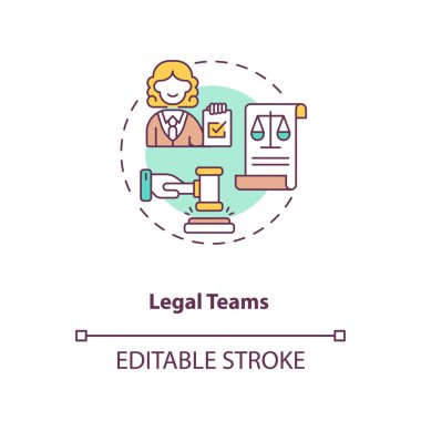 Hukuk takımlarının konsept ikonu. Kontrat yönetimi yazılım kullanıcıları. Organizasyonun sorumlu kararları ince çizgi çizimi fikri. Vektör izole edilmiş RGB renk çizimi. Düzenlenebilir vuruş