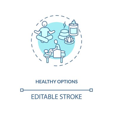 Sağlıklı seçenekler konsept simgesi. Covid salgını sırasında iş seyahati ince çizgi çizgisi çizimi. Karantina önlemleri. İş gezisi. Vektör izole edilmiş RGB renk çizimi. Düzenlenebilir vuruş