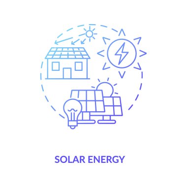Fotovoltaik sistemler elektrik konsept simgesi üretir. Radyasyondaki güneş enerjisi ve ışık fikri ince çizgi çizimi. İklimi ve havayı kontrol et. Vektör izole edilmiş RGB renk çizimi