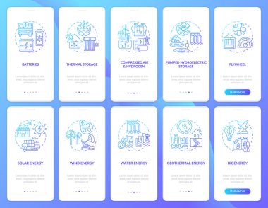 Biyoenerji ve bataryalar mobil uygulama sayfa ekranında konseptlerle birlikte. Jeotermal enerji geçişi. 5 adım grafik talimatlar. RGB renk resimleriyle UI vektör şablonu