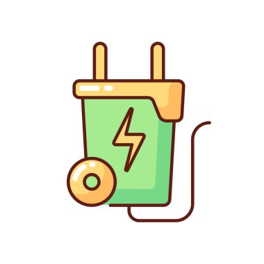 Atık-enerji RGB renk simgesi. Atık enerjisi. Yakıt kaynağına işleniyor. Enerji üretim süreci. Organik içeriği dönüştürüyorum. Atık miktarı azaltılıyor. İzole vektör illüstrasyonu