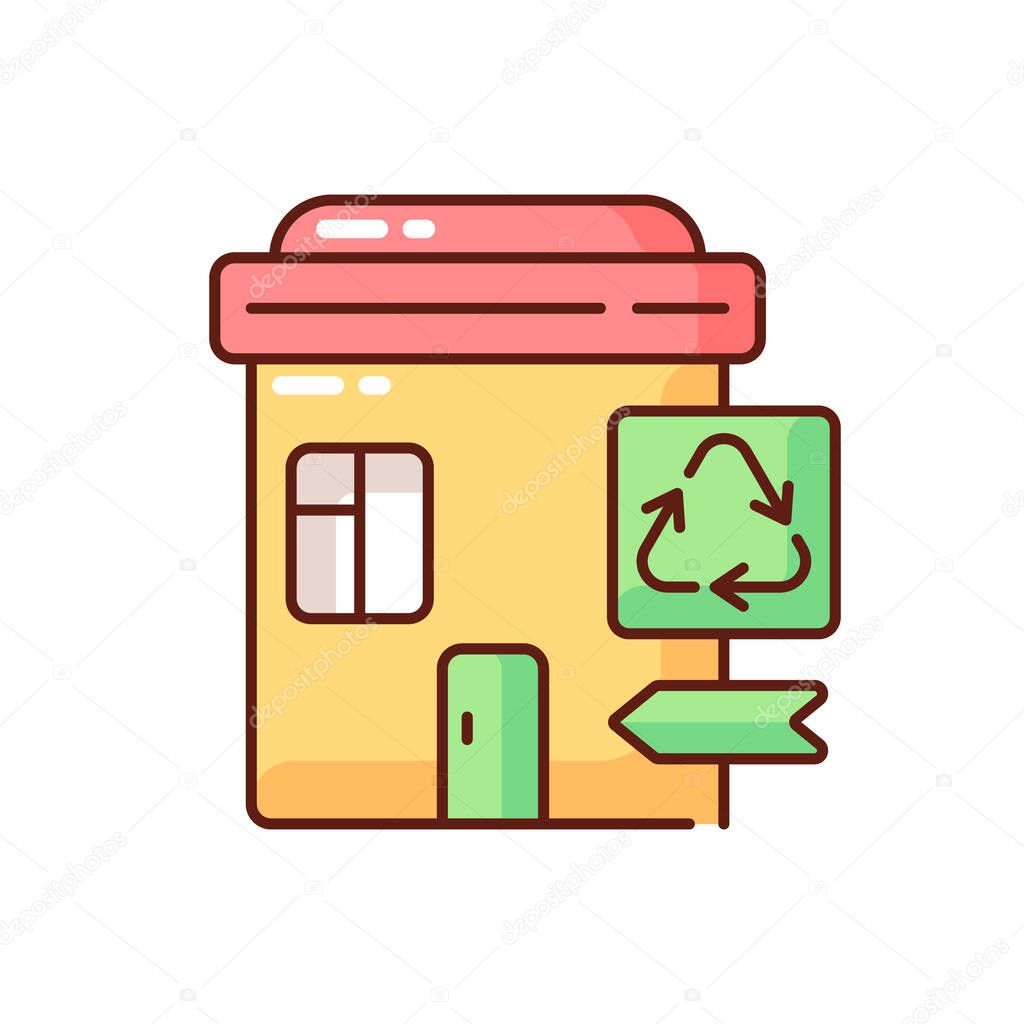 Recycling collection center RGB color icon. Landfill and material recovery facility. Drop-off center. Trash disposal. Recyclables collection system. Transfer station. Isolated vector illustration