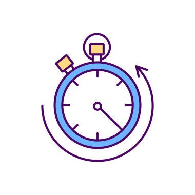 Stopwatch RGB renk simgesi. Geri sayım zamanlayıcısı. Ölçüm süresi miktarı. Eğitim ve yarışmalar. Zamanlama sporu. El bilgisayarı saat parçası. Aralıklı ölçüm. Zamanlama mekanizması. İzole vektör illüstrasyonu