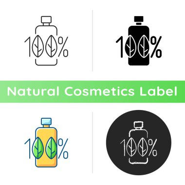 Yüzde yüz doğal ikon. Zararlı kimyasal katkı maddeleri olmadan kozmetik ürünleri yaratmak. Ekoloji hareketi. Profesyonel cilt bakımı. Lineer siyah ve RGB renk stilleri. İzole vektör çizimleri